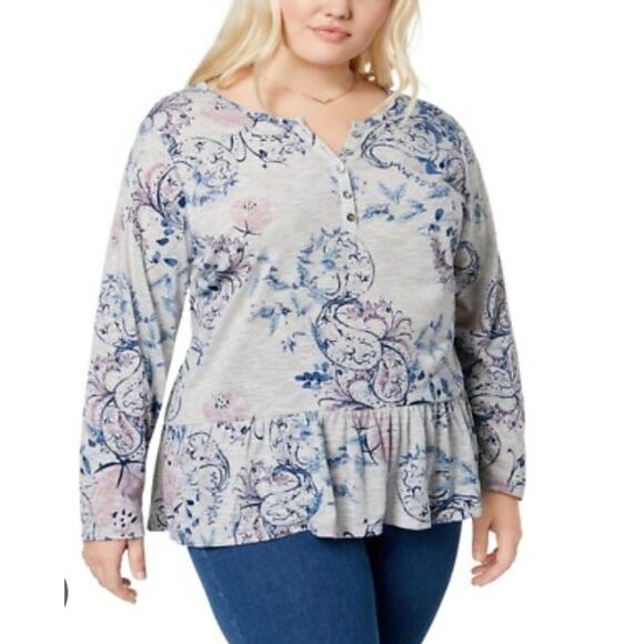 Style & Co Floral Peplum Henley Top NWT Sz 0X - Picture 1 of 10